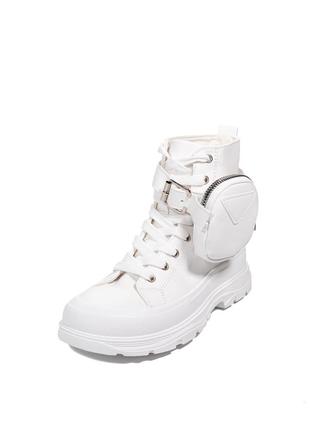 Белые высокие кеды на шнуровке ботинки кроссовки с кошельком с ремешком2 фото