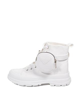 Белые высокие кеды на шнуровке ботинки кроссовки с кошельком с ремешком