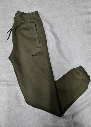 Спортивные штаны nike тёплые мужские на флисе. штаны брюки с начёсом мужские спортивные хаки5 фото