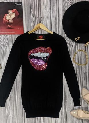 Черный длинний свитер с паетками atmosphere #324