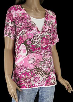 Красивая трикотажная блузка, футболка nkd с цветочным принтом. размер eur 40.3 фото