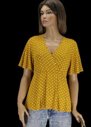Брендовий трикотажна блуза new look гірчична в горошок. розмір uk8eur36(s).