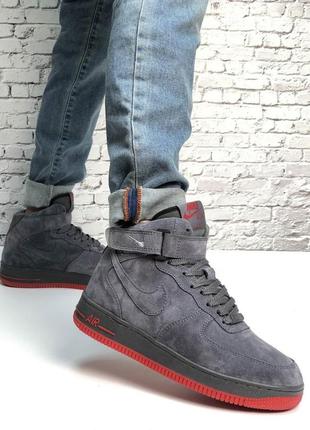 Жіночі кросівки nike air force 1 high grey red 1 зима хутро / smb