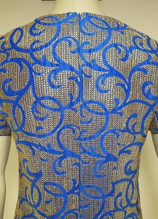 Дизайнерское нарядное платье жаккардовое сине-золотое "yangol" (украина)7 фото