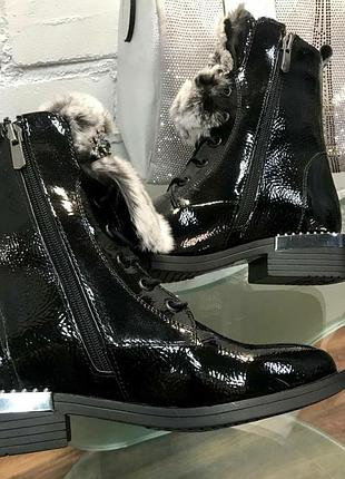 Шикарные лаковые сапожки,ботиночки с натуральным мехом и камнями, турция 🇹🇷.