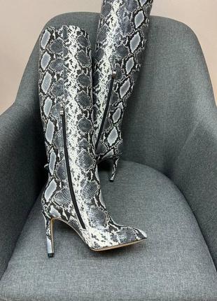 Екслюзивні чоботи з італійської шкіри рептилія на шпильці крокуль жіночі5 фото