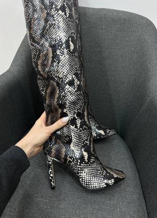 Екслюзивні чоботи з італійської шкіри рептилія на шпильці крокуль жіночі2 фото