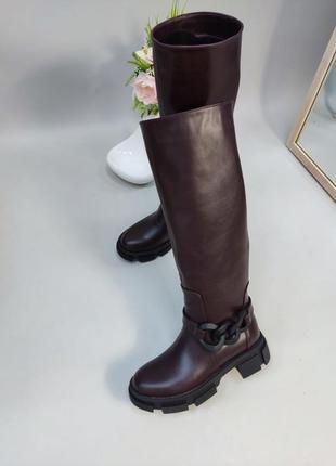 Екслюзивні чоботи з італійської шкіри жіночі з ланцюжком7 фото