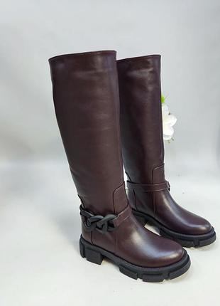 Екслюзивні чоботи з італійської шкіри жіночі з ланцюжком6 фото