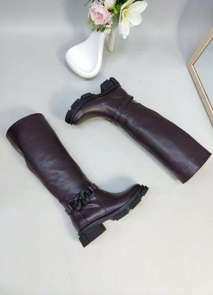 Екслюзивні чоботи з італійської шкіри жіночі з ланцюжком4 фото