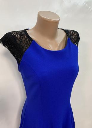 Летнее синее (электрик) платье колокольчик с кружевом и карманами3 фото