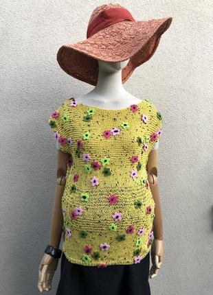 Винтаж,вязаная блуза в цветы,кофточка,джемпер,реглан,жилетка,этно бохо стиль,ручная работа,hand made3 фото