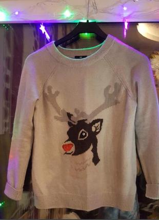 Теплий светр, джемпер світшот з оленем h&m альпака
