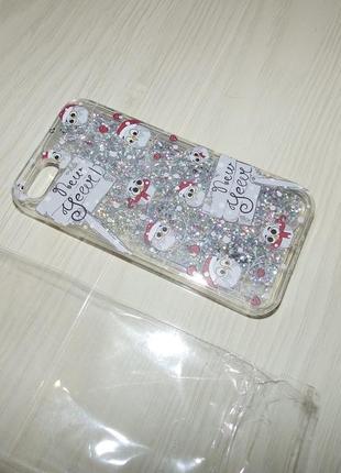 Чехол для iphone 7 / 8 new year жидкий блеск совята антистресс зимний новогодний