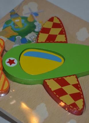 Нова дерев'яна розвиваюча іграшка рамка вклад пазл літак літачок4 фото