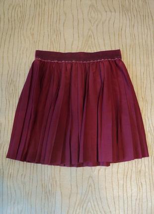 Юбка h&m в складку мини короткая завышенной талией бургунди бордовая резинке вельветовая