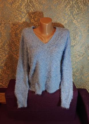 Женский свитер травка голубого цвета кофта джемпер пуловер большой размер батал 48 /50/523 фото
