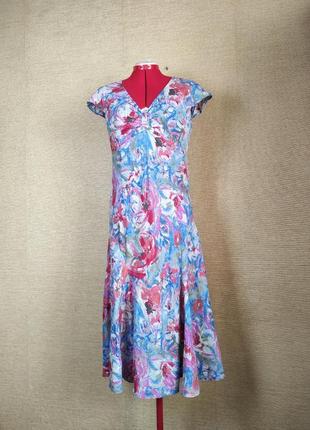 Льняна літня квіткова сукня платье міді2 фото