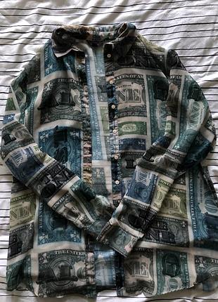 Крута блуза сорочка у принт з доларами2 фото