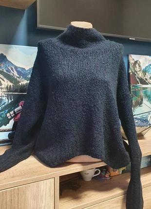 Темно синий вязаный свитер оверсайз. свободный тёплый свитер. h&m м