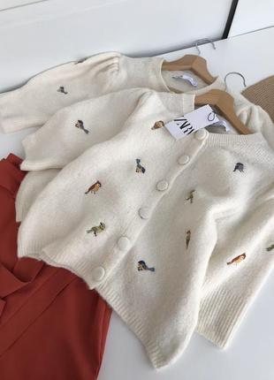 Zara кардіган кофта з пташками 🦜в’язаний з вишивкою1 фото