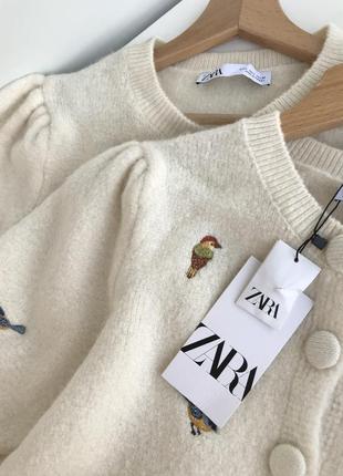 Zara кардіган кофта з пташками 🦜в’язаний з вишивкою6 фото