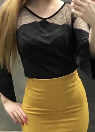 Шелковая чёрная блуза byurse с сеточкой