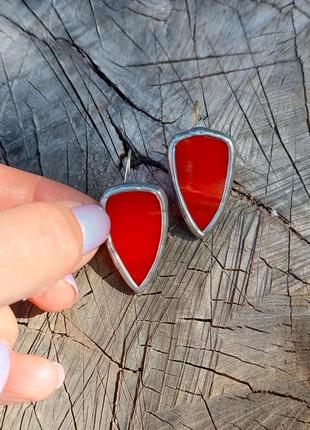 Винтажные серьги ручной работы техника гальваноплвстика с красным камнем9 фото