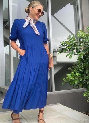 Синее платье миди из вискозы zara