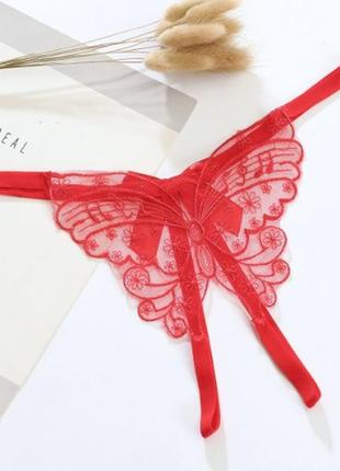 Трусики с бабочкой красные стринги - размер универсальный