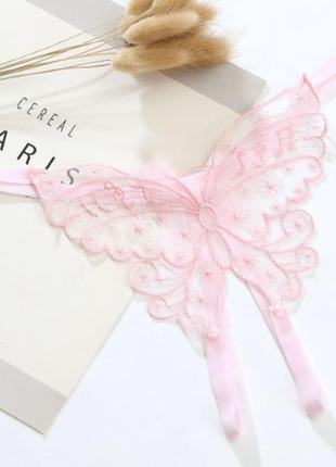 Трусики с бабочкой розовые стринги - размер универсальный, резинка до 100см