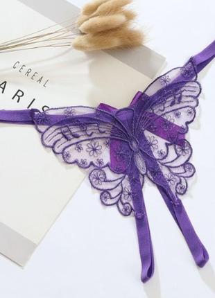Трусики с бабочкой фиолетовые стринги - размер универсальный1 фото