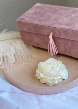 Соєва ароматична свічка ручної роботи півонія, peony, декоративна свічка для дому, біла.