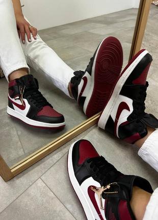 Женские кроссовки nike air jordan high black wine white7 фото