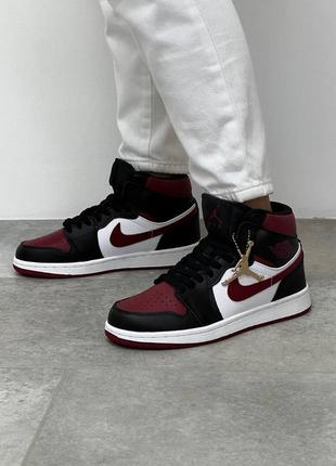 Женские кроссовки nike air jordan high black wine white9 фото
