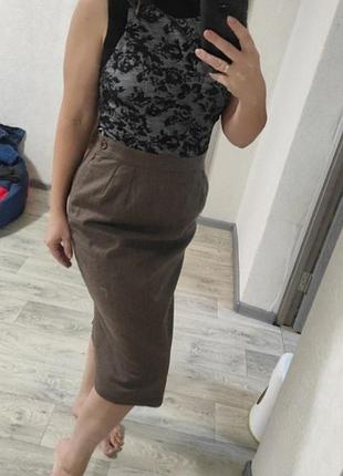 Вовняна спідниця юбка yves saint laurent базова трендова тепла кориснева шоколад