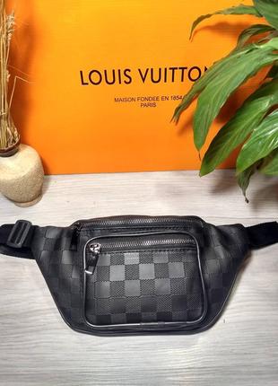 Бананка черная в клетку мужская женская в стиле louis vuitton сумочка на пояс луи витон поясная сумк