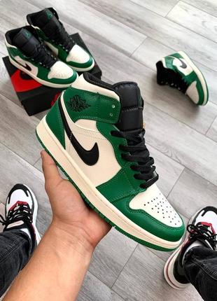 Кросівки nike air jordan retro 1 green-white