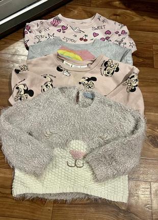 Кофты (3 свитшота+свитер) для девочки 4-5 лет