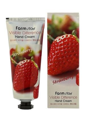 Крем для рук з екстрактом полуниці farmstay visible difference hand cream strawberry, 100 мл.