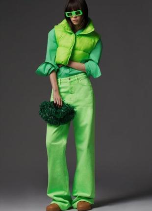 Лаймовые  широкие джинсы zara р.38 наш 44