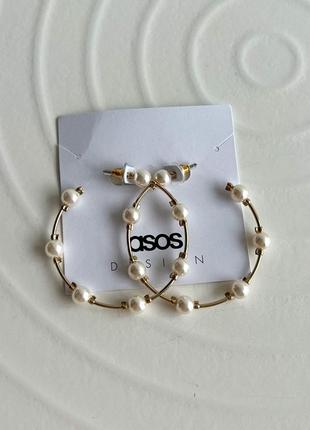 Сережки кільця з перлинами asos8 фото