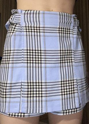 Юбка-шорти , блакитна у клітинку