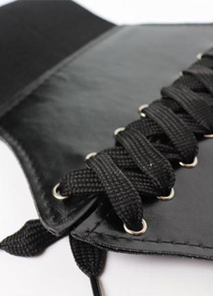Корсет шкіряний, чорний жіночий корсет, широкий пояс на шнурівці, утяжка8 фото