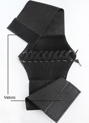 Корсет кожаный, черный женский корсет, широкий пояс на шнуровке, утяжка9 фото