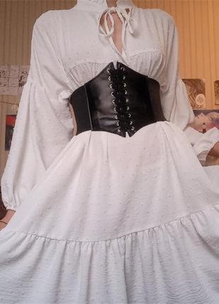 Корсет кожаный, черный женский корсет, широкий пояс на шнуровке, утяжка4 фото