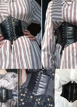 Корсет кожаный, черный женский корсет, широкий пояс на шнуровке, утяжка5 фото