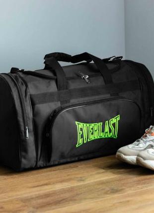 Мужская дорожная спортивная сумка everlast biz green черная тканевая для тренировок на 60 литра для