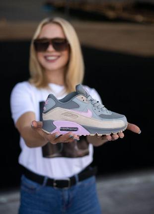 Жіночі кросівки nike air max 90 grey «pink logo»