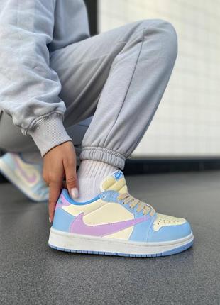 Жіночі кросівки nike air jordan low travis scott white pink blue / женские кроссовки найк аир джордан